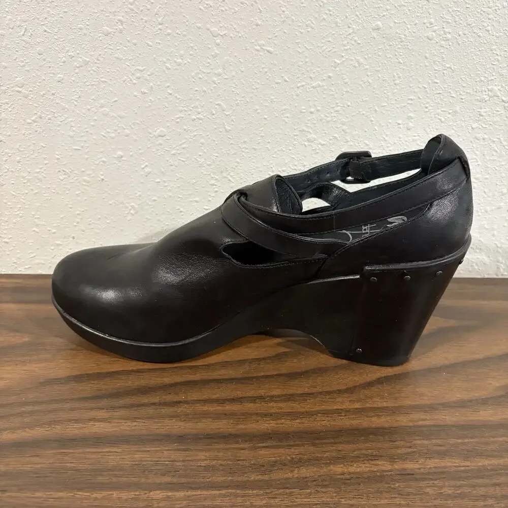 Dansko Franka Womens Sz 41‎ US 10.5 11 Strappy Wedge Clog Black Leather Bootie